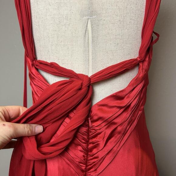 NWT Official Red Silk Asymmetrical Dress Tie Front Size UK 12 / US 8 - Picture 5 of 13